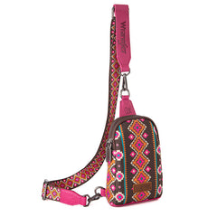 Wrangler Southwestern Print Canvas Crossbody/Sling/Chest Bag-Hot Pink
