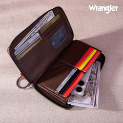 Wrangler Aztec Southwestern Pattern Canvas Wallet-Coffee