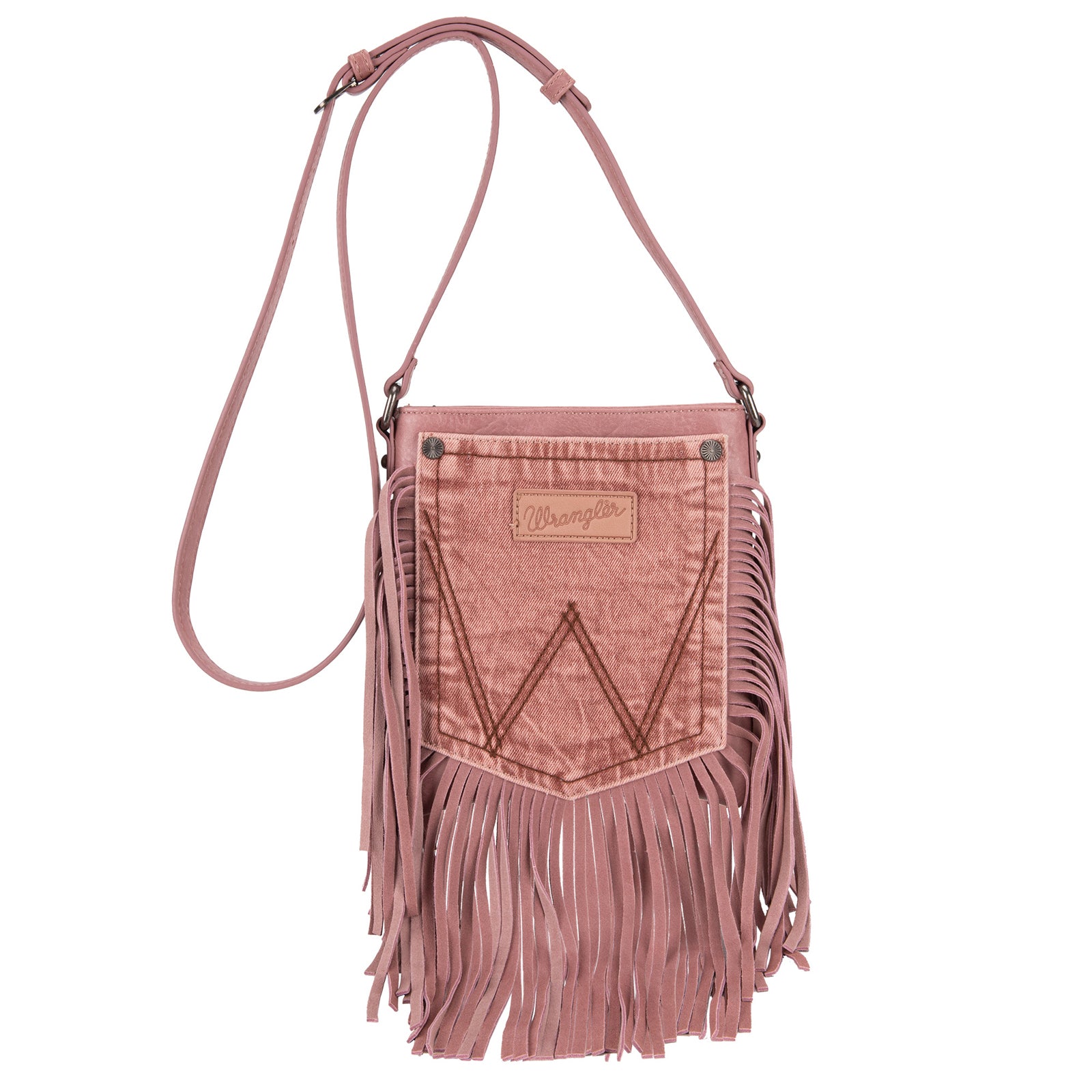 Wrangler Leather Fringe Jean Denim Pocket Crossbody - Cowgirl Wear