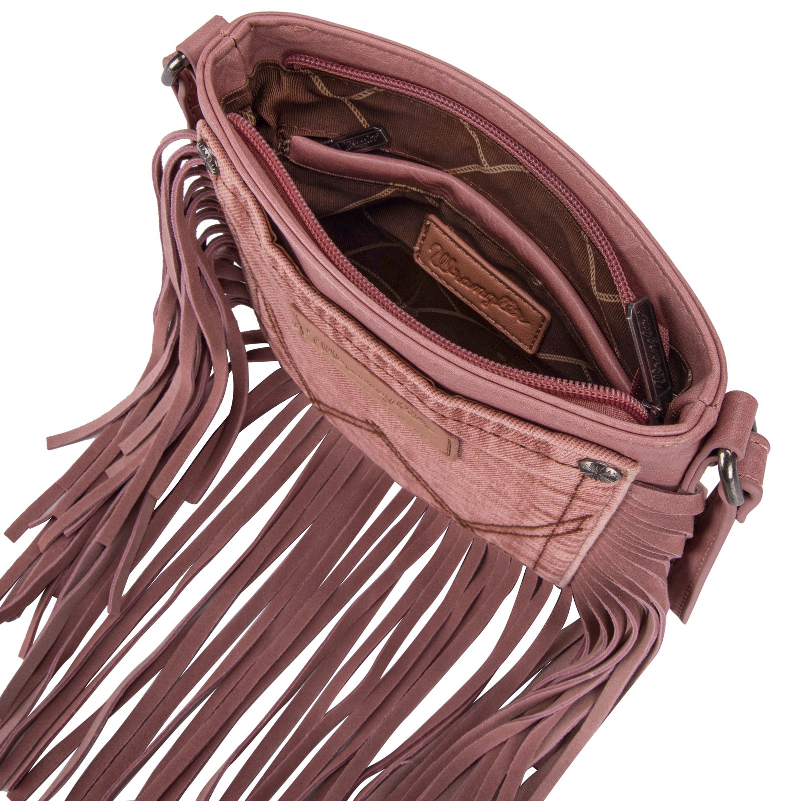 Wrangler Leather Fringe Jean Denim Pocket Crossbody - Cowgirl Wear