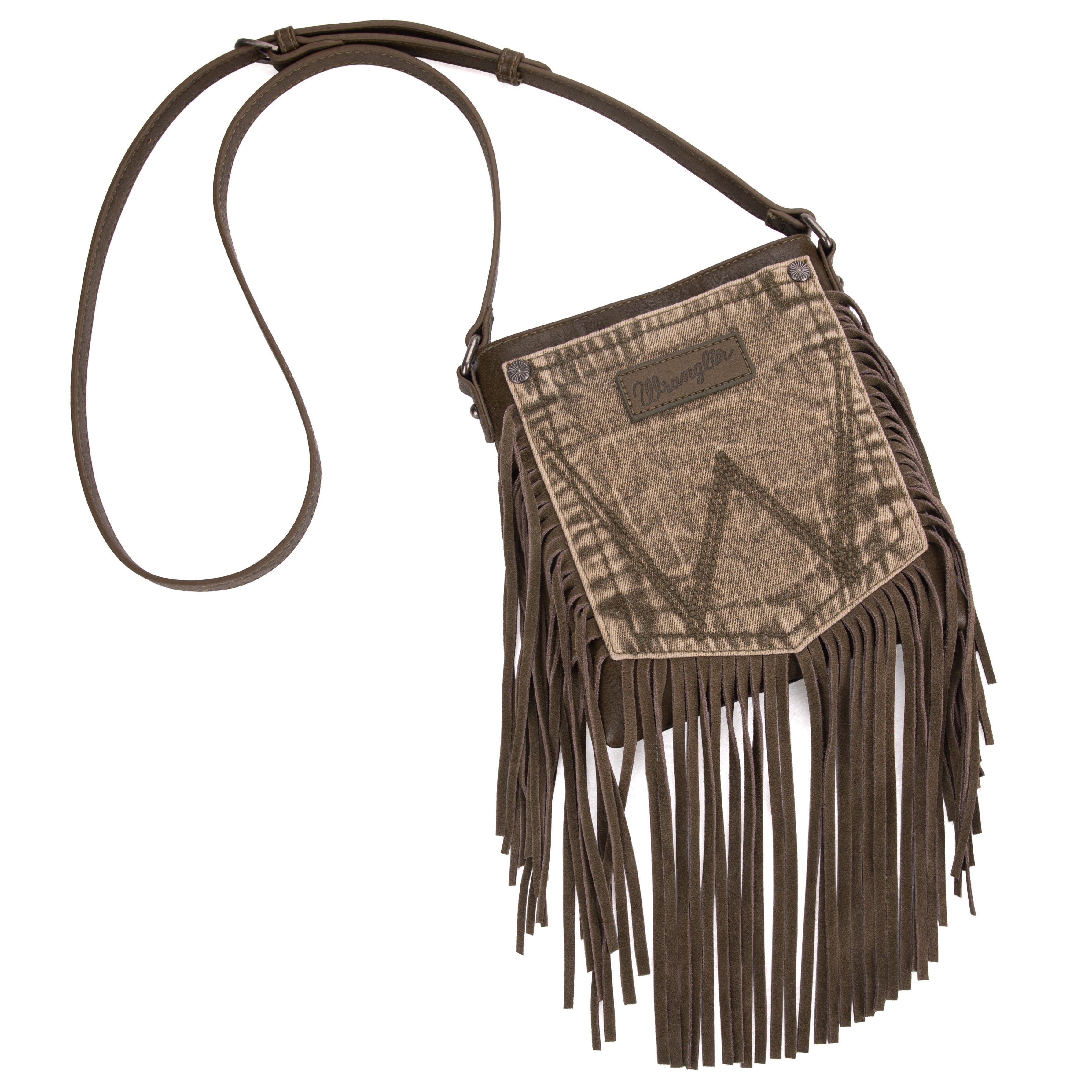 Wrangler Leather Fringe Jean Denim Pocket Crossbody - Cowgirl Wear