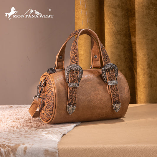 Montana West Western Tooled Buckle Collection Mini Barrel Crossbody Bag