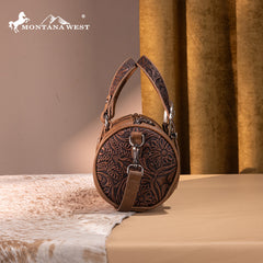 Montana West Western Tooled Buckle Collection Mini Barrel Crossbody Bag