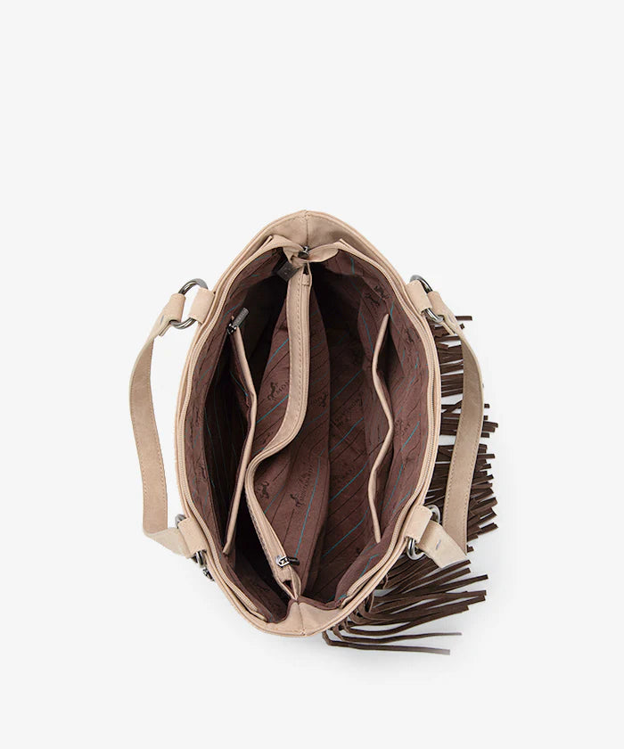 Montana West Aztec Fringe Concealed Carry Tote Bag Tan