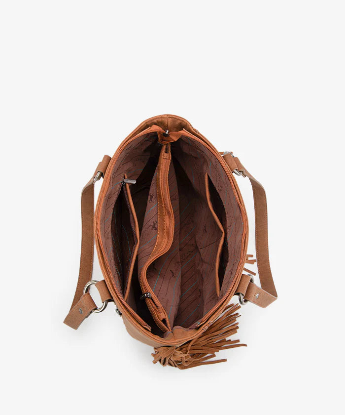 Montana West Cut-out Fringe Tote Bag Brown