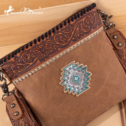 Montana West Tooled Aztec Concho Collection Crossbody