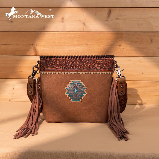 Montana West Tooled Aztec Concho Collection Crossbody