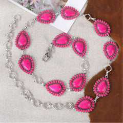 Rustic Couture Oval Stone Concho Link Chain Belt