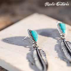 Rustic Couture's Hot Pink Nature Stone with Feather Silver Dangling Earring