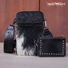 Trinity Ranch Genuine Hair-On Cowhide /Tooled  Collection Phone Purse with Coin Pouch