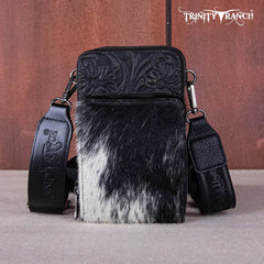 Trinity Ranch Genuine Hair-On Cowhide /Tooled  Collection Phone Purse with Coin Pouch