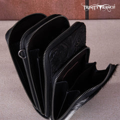 Trinity Ranch Genuine Hair-On Cowhide /Tooled  Collection Phone Purse with Coin Pouch