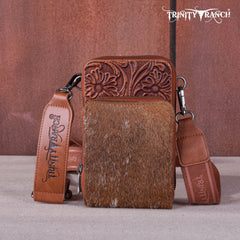 Trinity Ranch Genuine Hair-On Cowhide /Tooled  Collection Phone Purse with Coin Pouch