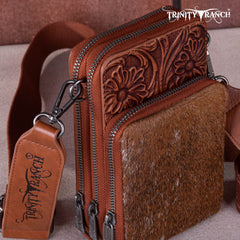 Trinity Ranch Genuine Hair-On Cowhide /Tooled  Collection Phone Purse with Coin Pouch