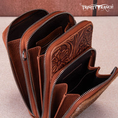 Trinity Ranch Genuine Hair-On Cowhide /Tooled  Collection Phone Purse with Coin Pouch