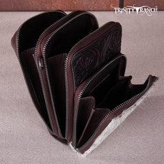 Trinity Ranch Genuine Hair-On Cowhide /Tooled  Collection Phone Purse with Coin Pouch