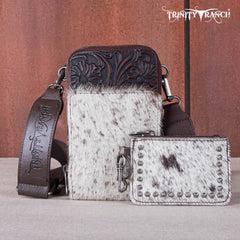 Trinity Ranch Genuine Hair-On Cowhide /Tooled  Collection Phone Purse with Coin Pouch