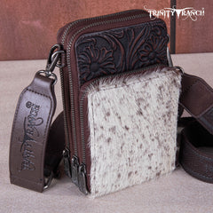 Trinity Ranch Genuine Hair-On Cowhide /Tooled  Collection Phone Purse with Coin Pouch