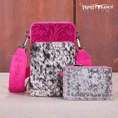 Trinity Ranch Genuine Hair-On Cowhide /Tooled  Collection Phone Purse with Coin Pouch