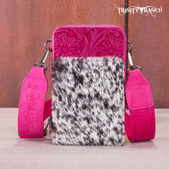 Trinity Ranch Genuine Hair-On Cowhide /Tooled  Collection Phone Purse with Coin Pouch
