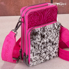 Trinity Ranch Genuine Hair-On Cowhide /Tooled  Collection Phone Purse with Coin Pouch