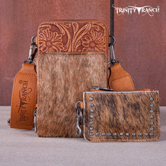 Trinity Ranch Genuine Hair-On Cowhide /Tooled  Collection Phone Purse with Coin Pouch