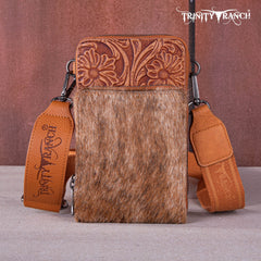 Trinity Ranch Genuine Hair-On Cowhide /Tooled  Collection Phone Purse with Coin Pouch