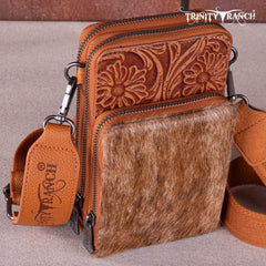 Trinity Ranch Genuine Hair-On Cowhide /Tooled  Collection Phone Purse with Coin Pouch