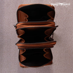 Trinity Ranch Genuine Hair-On Cowhide /Tooled  Collection Phone Purse with Coin Pouch
