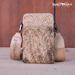 Trinity Ranch Genuine Hair-On Cowhide /Tooled  Collection Phone Purse with Coin Pouch