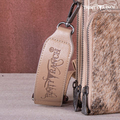 Trinity Ranch Genuine Hair-On Cowhide /Tooled  Collection Phone Purse with Coin Pouch