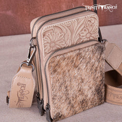 Trinity Ranch Genuine Hair-On Cowhide /Tooled  Collection Phone Purse with Coin Pouch