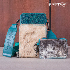 Trinity Ranch Genuine Hair-On Cowhide /Tooled  Collection Phone Purse with Coin Pouch
