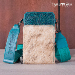 Trinity Ranch Genuine Hair-On Cowhide /Tooled  Collection Phone Purse with Coin Pouch