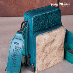 Trinity Ranch Genuine Hair-On Cowhide /Tooled  Collection Phone Purse with Coin Pouch