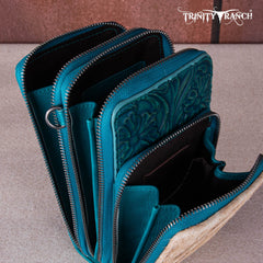 Trinity Ranch Genuine Hair-On Cowhide /Tooled  Collection Phone Purse with Coin Pouch