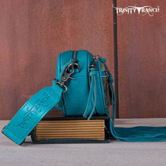 TR165-197  Trinity Ranch Genuine Hair-On Cowhide Triple Zippered Pocket Fringe Belt Bag