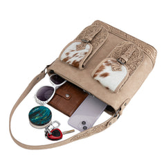 Trinity Ranch Hair-on Cowhide Tooled Crossbody Purse