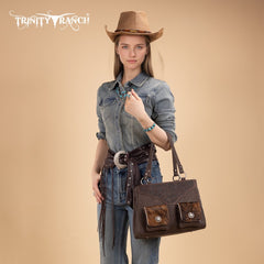 Trinity Ranch Genuine Hair-On Cowhide Tooled Collection Concealed Carry Tote