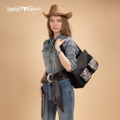 Trinity Ranch Genuine Hair-On Cowhide Tooled Collection Concealed Carry Tote