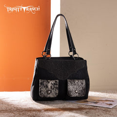 Trinity Ranch Genuine Hair-On Cowhide Tooled Collection Concealed Carry Tote