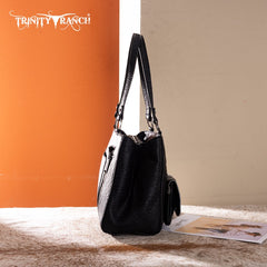 Trinity Ranch Genuine Hair-On Cowhide Tooled Collection Concealed Carry Tote