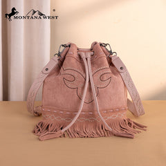 Montana West Boot Stitch Fringe Drawstring Crossbody Bag
