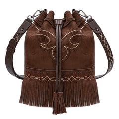 Montana West Boot Stitch Fringe Drawstring Crossbody Bag