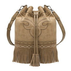 Montana West Boot Stitch Fringe Drawstring Crossbody Bag