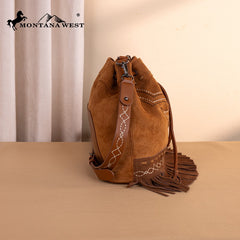 Montana West Boot Stitch Fringe Drawstring Crossbody Bag