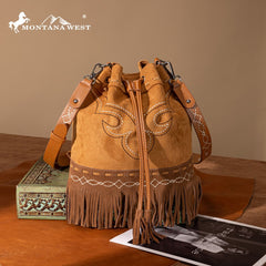 Montana West Boot Stitch Fringe Drawstring Crossbody Bag