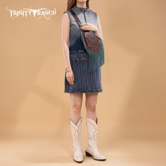 Trinity Ranch Floral Tooled Fringe Sling Bag