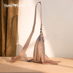 Trinity Ranch Floral Tooled Fringe Sling Bag