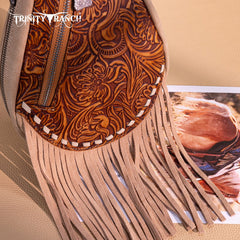 Trinity Ranch Floral Tooled Fringe Sling Bag